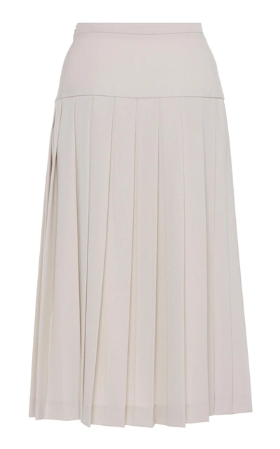 Shop Alessandra Rich Pleated Wool Skirt In Neutral