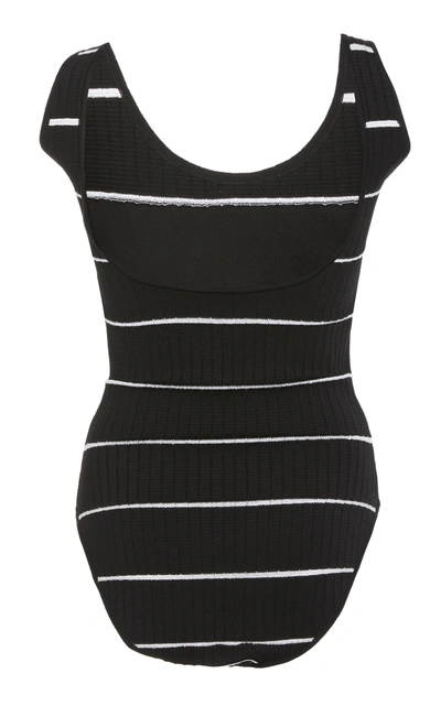 Shop Balmain Stripe Logo Jersey Bodysuit In Black