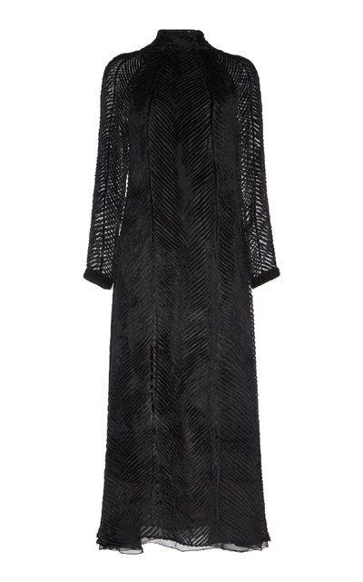 Shop Sandra Mansour Mousseline Velvet Midi Dress In Black