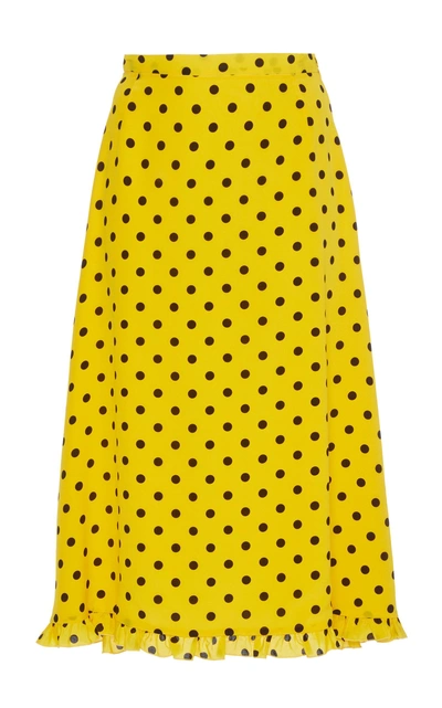 Shop Alessandra Rich Polka Dot Silk Skirt In Yellow