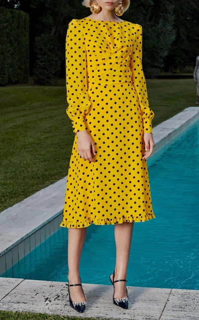 Shop Alessandra Rich Polka Dot Silk Skirt In Yellow