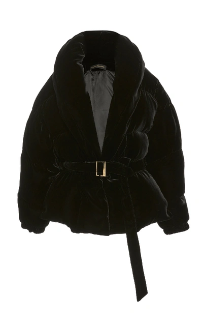 Shop Alexandre Vauthier Velvet Puffer Coat In Black