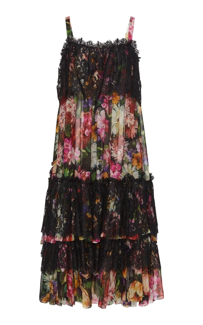 Shop Dolce & Gabbana Floral Lace Chiffon Midi Dress