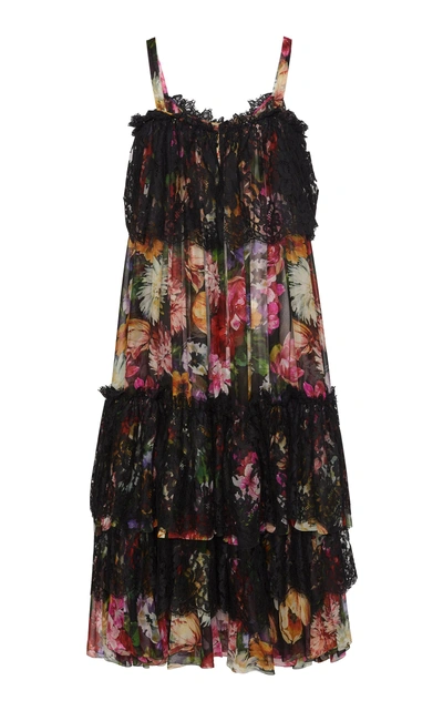 Shop Dolce & Gabbana Floral Lace Chiffon Midi Dress
