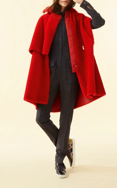 Shop Lanvin Shearling Cape In Red