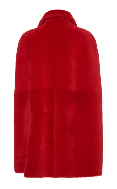 Shop Lanvin Shearling Cape In Red