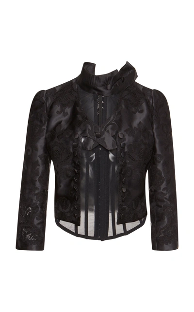 Shop Dolce & Gabbana Satin Jacquard Organza Cropped Jacket In Black