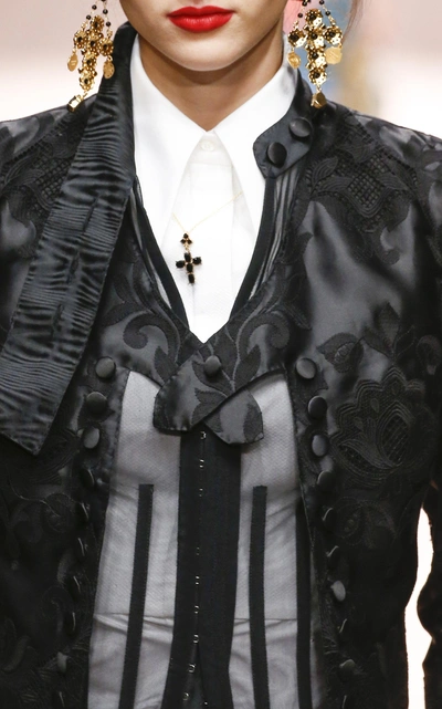 Shop Dolce & Gabbana Satin Jacquard Organza Cropped Jacket In Black