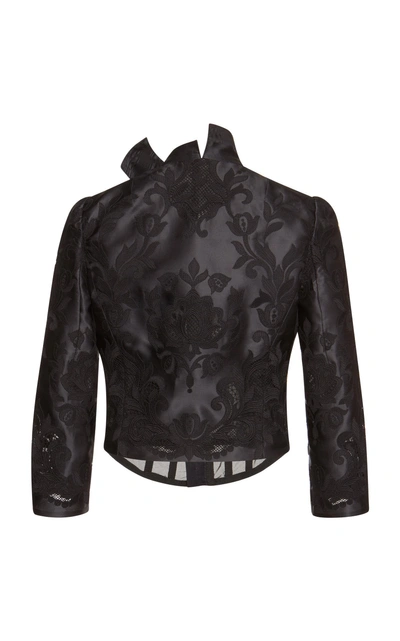 Shop Dolce & Gabbana Satin Jacquard Organza Cropped Jacket In Black