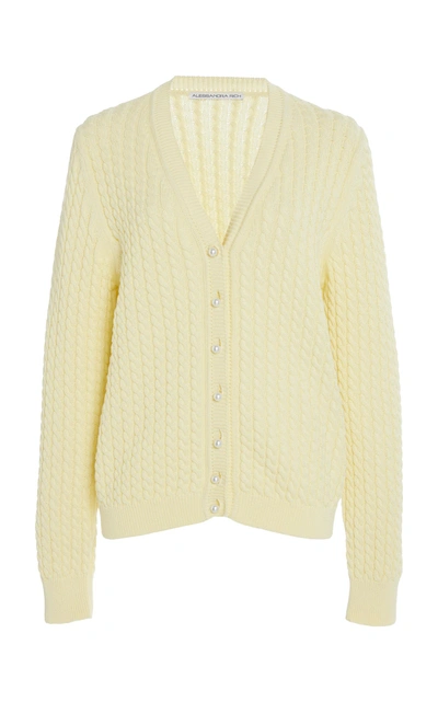 Shop Alessandra Rich Long-sleeve Cotton Ribbed-knit Cardigan In Yellow