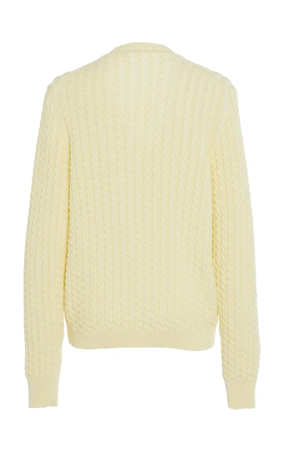 Shop Alessandra Rich Long-sleeve Cotton Ribbed-knit Cardigan In Yellow