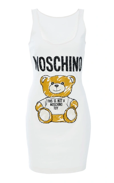 Shop Moschino Logo-printed Cotton-blend Dress In White