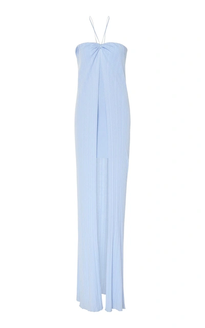 Shop Jacquemus Siena Halterneck Linen-blend Dress In Blue