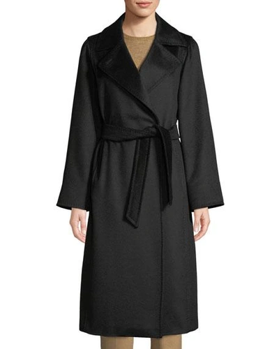 Max Mara Manuela Icon Camel Hair Belted Wrap Coat In Black