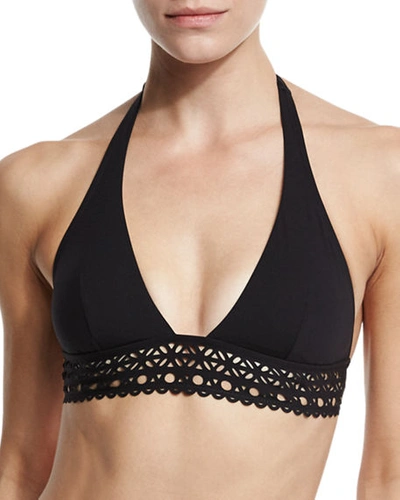 Shop Lise Charmel Ajourage Couture Laser- Cut Triangle Solid Swim Top In Black