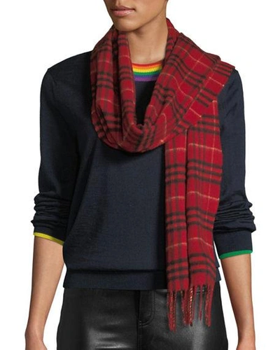 Shop Burberry Tonal Vintage Check Cashmere Scarf In Military Red