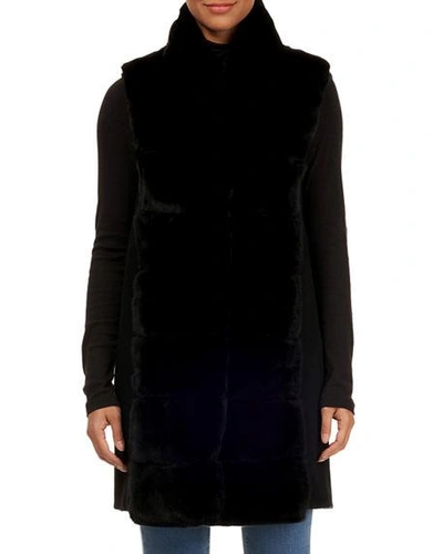 Shop Gorski Belted Reversible Rex Rabbit Fur Vest W/ Wool Back In Black