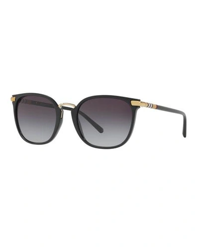 Shop Burberry Check-temples Square Sunglasses In Black
