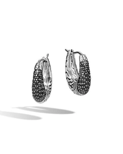 Shop John Hardy Classic Chain Arch Hoop Earrings W/ Black Sapphire & Spinel In Silver