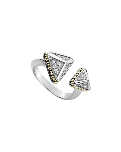 Shop Lagos Ksl Lux Diamond Silver & 18k Gold Double Pyramid Ring In Yellow/gray