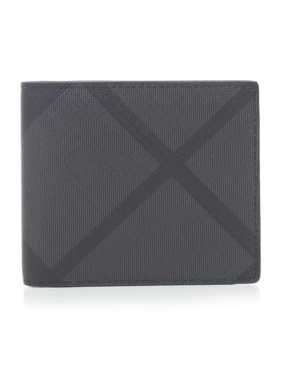 Shop Burberry London Check Bifold Wallet In Charcoal Black