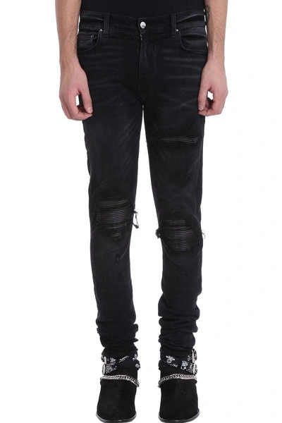 Shop Amiri Mx1 Leather Patch Black Denim Jeans