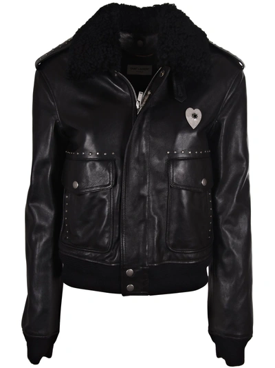 Shop Saint Laurent Studded Leather Jacket In Noir/argent