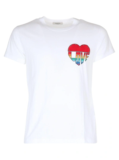 Shop Valentino Printed T-shirt In 0bo Bianco/rosso