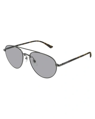 Shop Gucci Men's Gg0388s006m Metal Aviator Sunglasses In Black