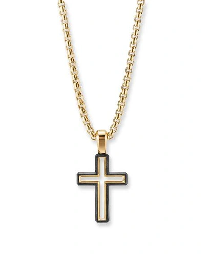 Shop David Yurman Men's Forged Carbon Cross Pendant In 18k Gold, 24mm
