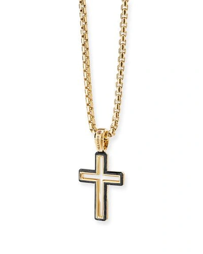 Shop David Yurman Men's Forged Carbon Cross Pendant In 18k Gold, 24mm