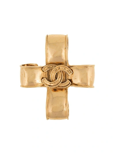 Pre-owned Chanel Vintage Cross Motif Brooch - Gold