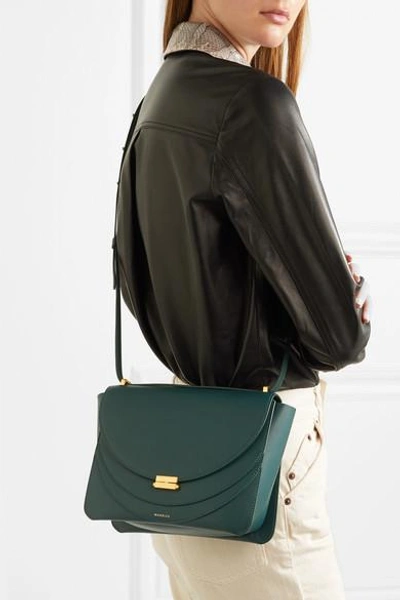 Shop Wandler Luna Leather Shoulder Bag In Forest Green