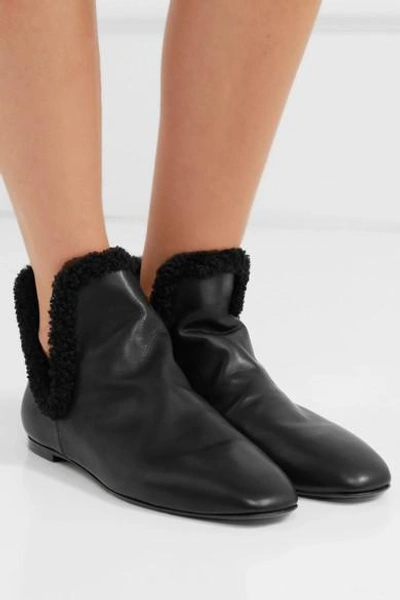 Shop The Row Eros Shearling-trimmed Leather Ankle Boots In Black