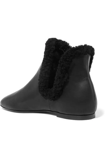 Shop The Row Eros Shearling-trimmed Leather Ankle Boots In Black