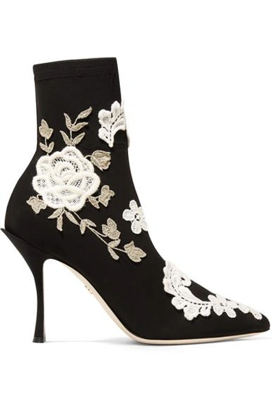 Shop Dolce & Gabbana Appliquéd Stretch-knit Sock Boots In Black