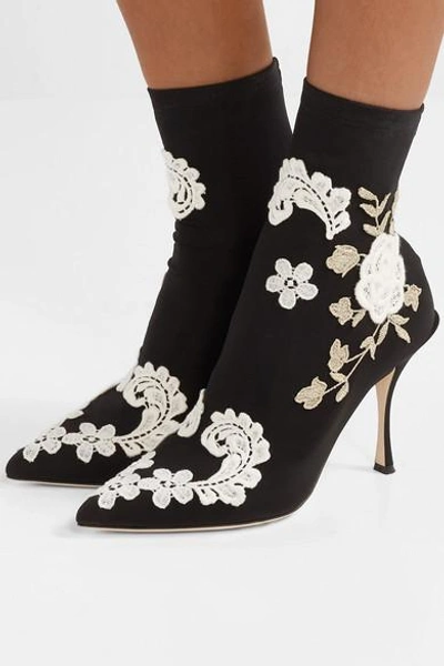 Shop Dolce & Gabbana Appliquéd Stretch-knit Sock Boots In Black