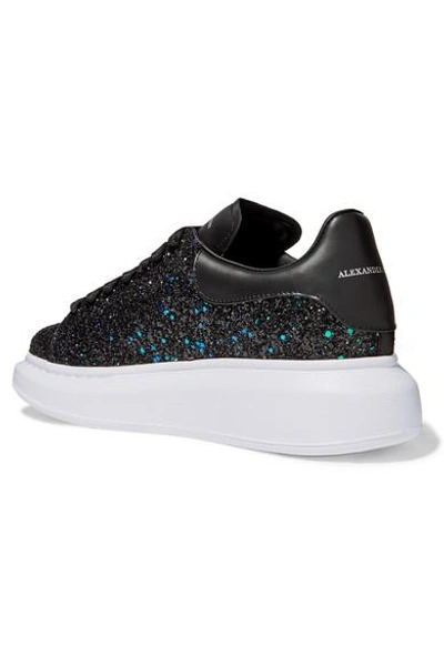 Shop Alexander Mcqueen Glittered Leather Exaggerated-sole Sneakers In Black
