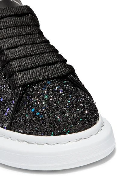 Shop Alexander Mcqueen Glittered Leather Exaggerated-sole Sneakers In Black