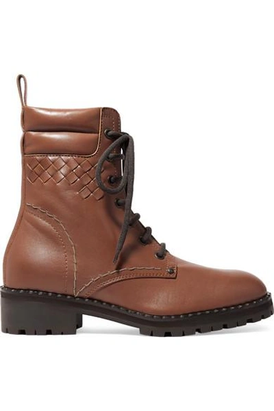 Shop Bottega Veneta Intrecciato Leather Ankle Boots In Brown