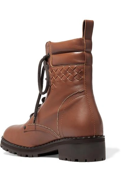 Shop Bottega Veneta Intrecciato Leather Ankle Boots In Brown