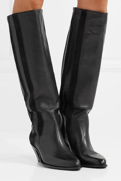Shop Golden Goose Nebbia Suede-paneled Embroidered Leather Knee Boots In Black