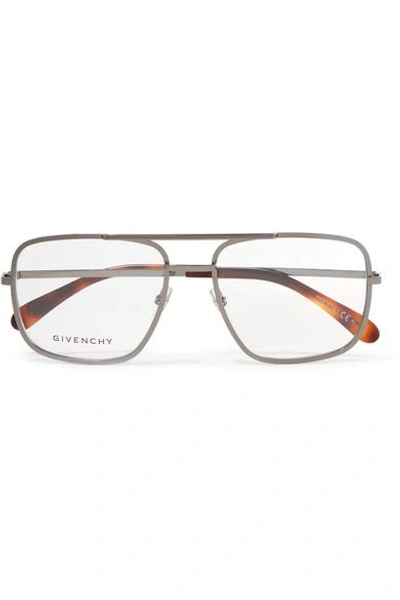 Shop Givenchy Aviator-style Stainless Steel Optical Glasses In Gray