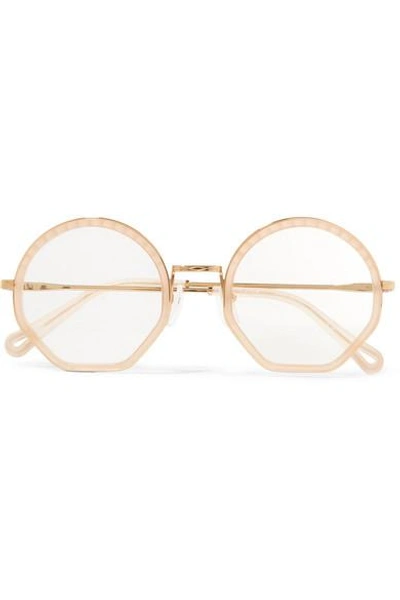 Shop Chloé Tilda Round-frame Acetate And Gold-tone Optical Glasses In Beige