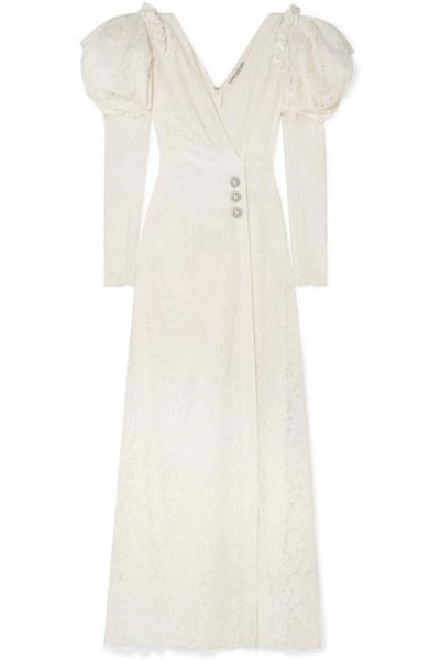 Shop Alessandra Rich Crystal-embellished Cotton-blend Lace Gown In White