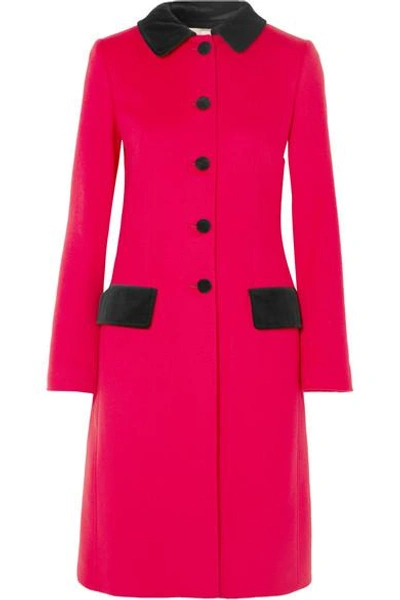 Shop Dolce & Gabbana Velvet-trimmed Wool And Cotton-blend Coat In Red