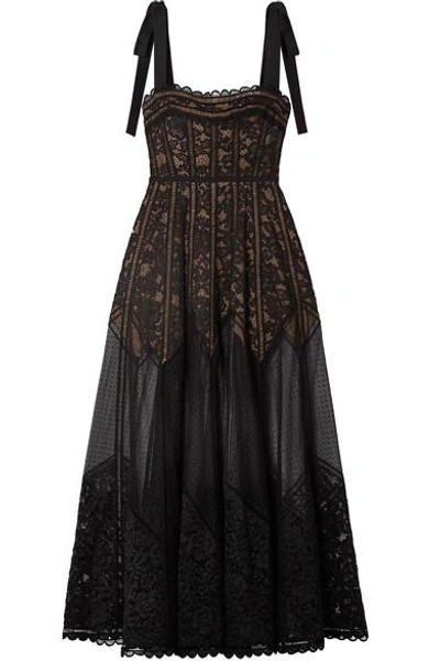 Shop Elie Saab Bow-embellished Lace, Tulle And Crepe Gown In Black
