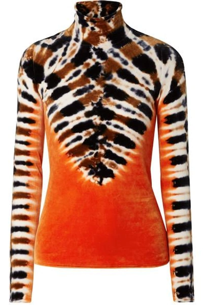 Shop Proenza Schouler Tie-dyed Stretch-velvet Turtleneck Top In Orange