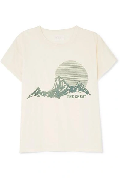 Shop The Great The Boxy Crew Distressed Printed Cotton-jersey T-shirt In Cream