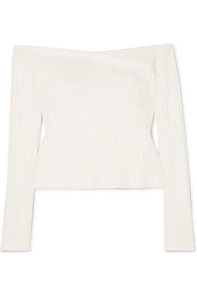 Shop The Range Off-the-shoulder Ribbed Stretch-jersey Top In Cream